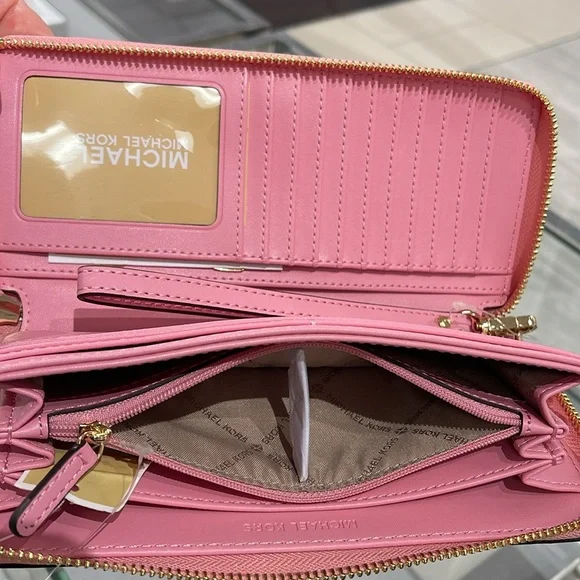 MICHAEL KORS JST 
Leather Continental Wristlet Phone Case Wallet 
Carnation 
NWT - Picture 10 of 16